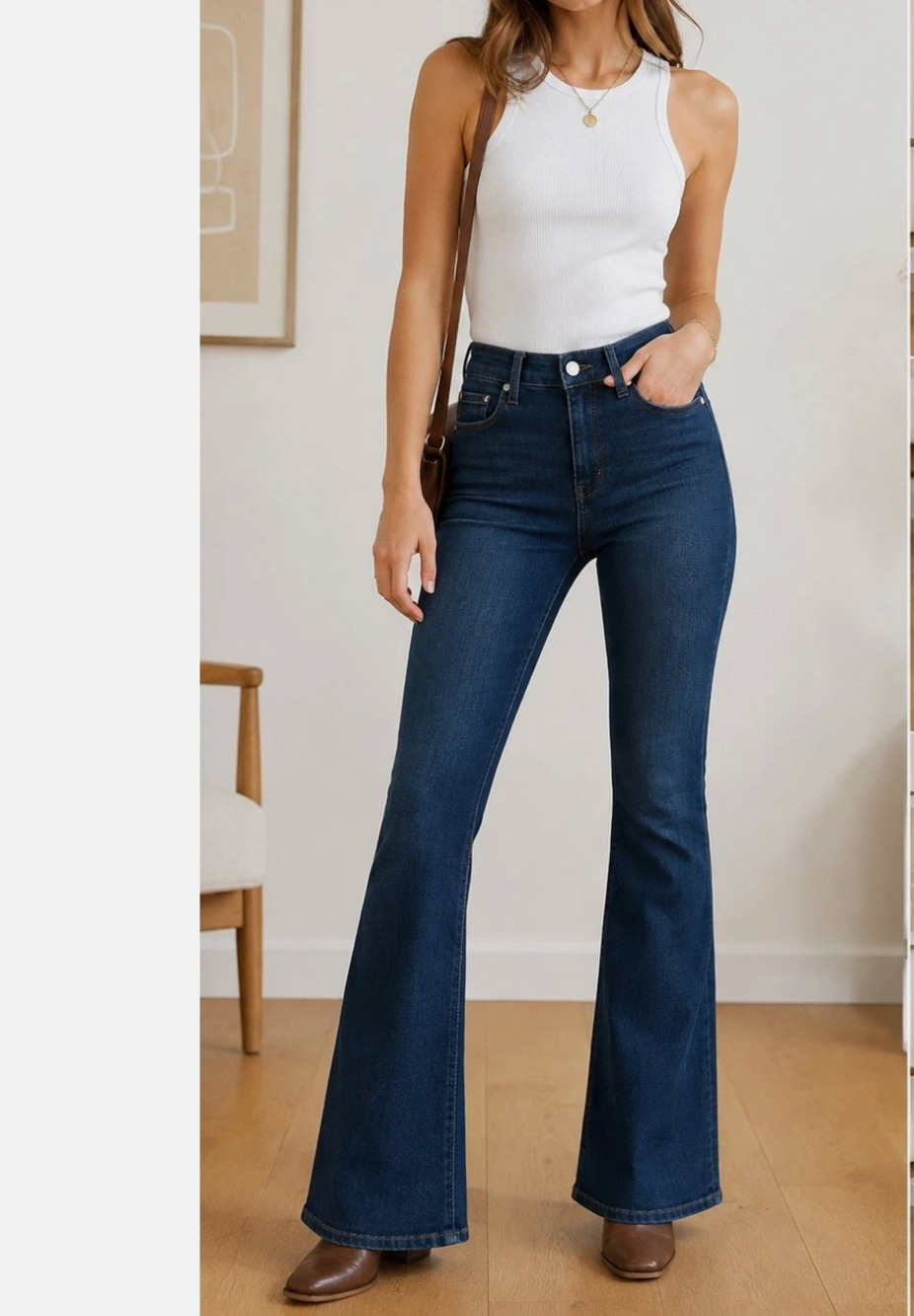 Quince Luna Stretch Flare Jeans Womens 30 x 30 Midnight Blue Mid Rise Stretch